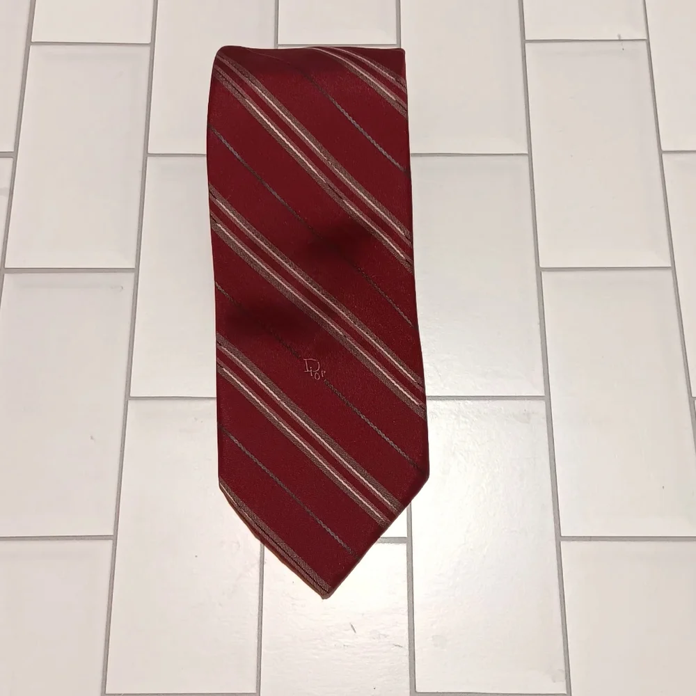 Dior Vintage Necktie Burgundy‎ Striped Men Occasion